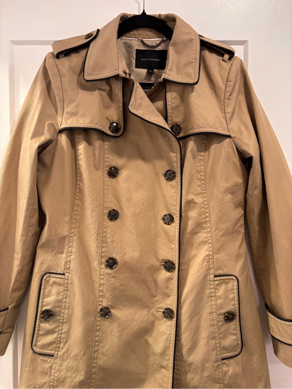Banana Republic Double-Breasted Trench Coat Women’s Size 12 Tan Classic Beltless - Picture 3 of 9